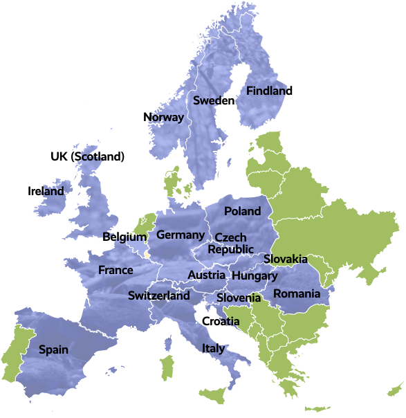 Map Satellite Demonstration Areas across Europe